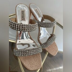 Badgley Mischka Women's Sade Jeweled Double Band Heeled Sandals Gold Size 10